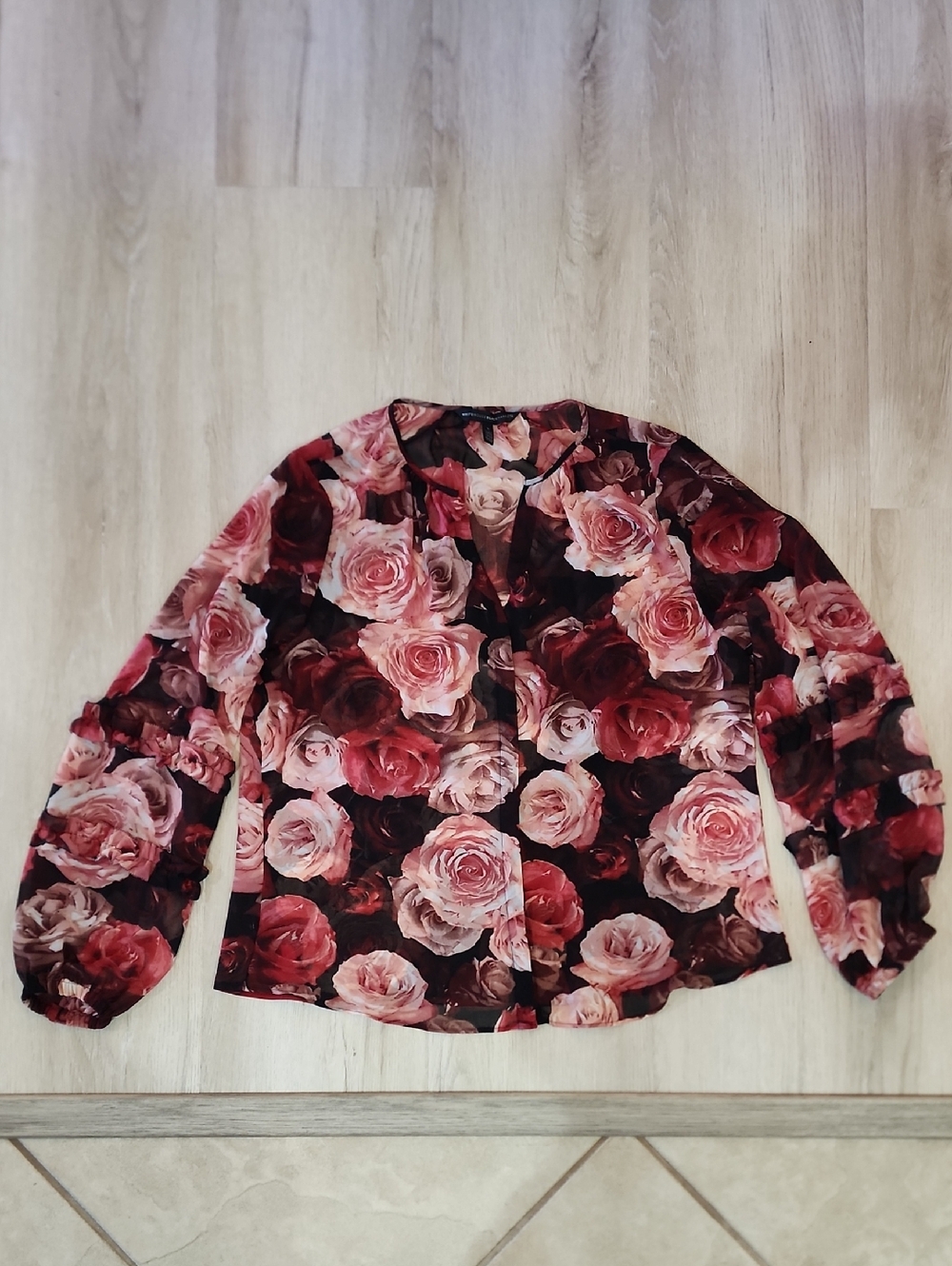 White House Black Market Floral Rose-Print Blouse - Pink & Burgundy